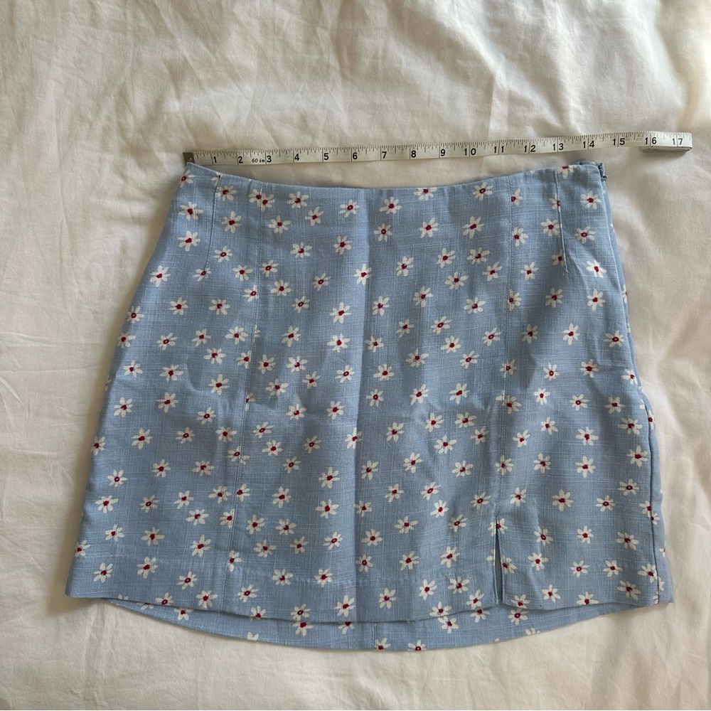 Mango Light Blue Mini Skirt With Flowers